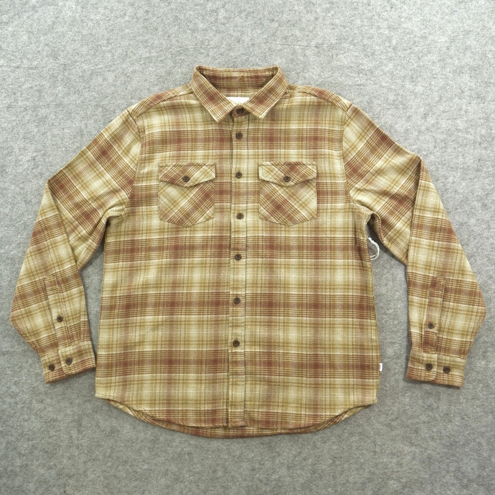 Katin Shirt Mens Large Brown Beige Button Up Flannel Plaid Pockets New